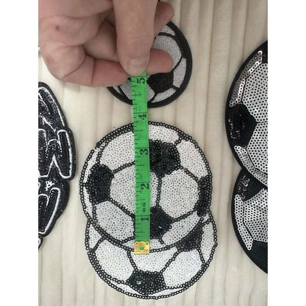 Qty 12 Soccer Ball & Soccer Mama Sew-On Sparkling Black Sequins Decal /Patch NEW